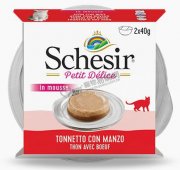 Schesir吞拿魚牛肉雞肉雙層慕斯貓罐頭2x40g (x6pcs)