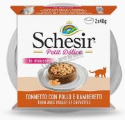 Schesir吞拿魚雞肉蝦雙層慕斯貓罐頭2x40g